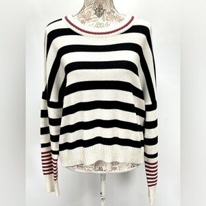 MADISON Beige with black and‎ red stripe crew neck sweater size L